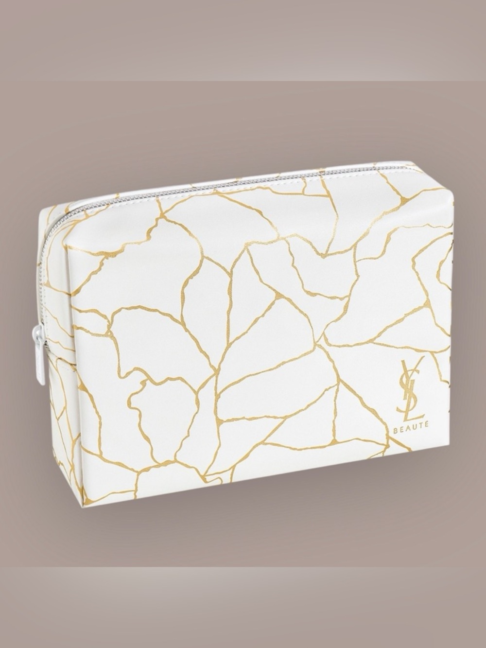 White-Gold YSL (Yves Saint Laurent) Beauty (Marble-Print) Cosmetic-Makeup Bag